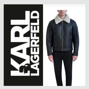 Mens KARL LAGERFEILD FAUX LEATHER SHERPA Trucker Jacket